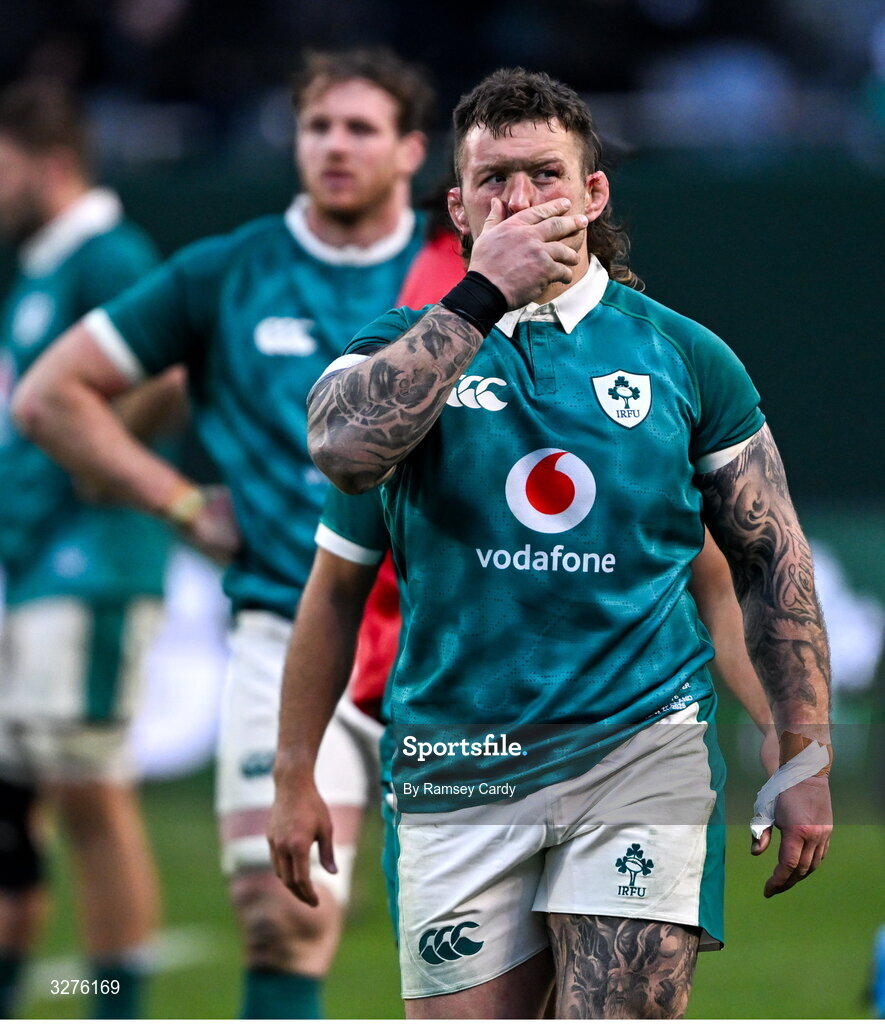 1 November 2025; Andrew Porter of Ireland after the Gallagher Cup match between Ireland and New Zealand at Soldier Field in Chicago, USA. Photo by Ramsey Cardy/Sportsfile