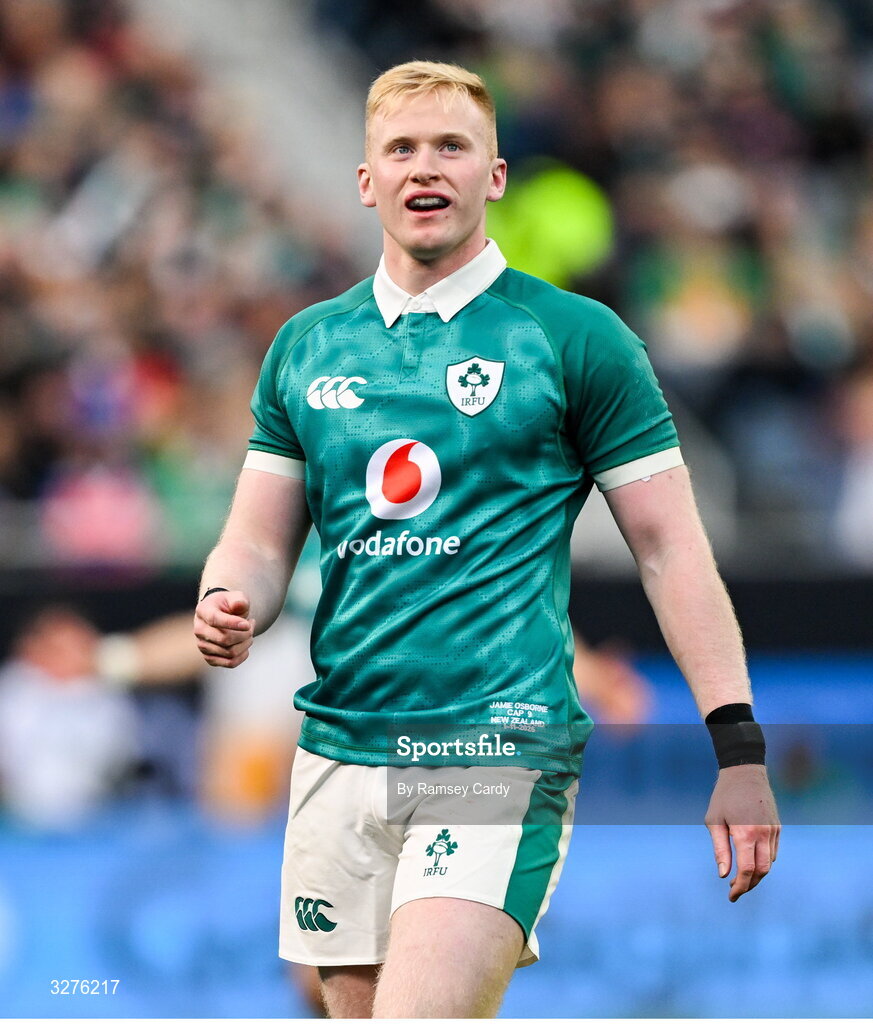 1 November 2025; Jamie Osborne of Ireland during the Gallagher Cup match between Ireland and New Zealand at Soldier Field in Chicago, USA. Photo by Ramsey Cardy/Sportsfile