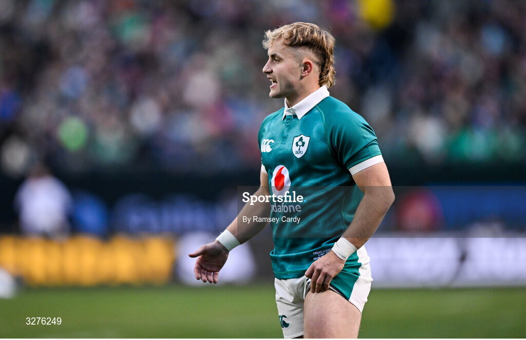 1 November 2025; Craig Casey of Ireland during the Gallagher Cup match between Ireland and New Zealand at Soldier Field in Chicago, USA. Photo by Ramsey Cardy/Sportsfile