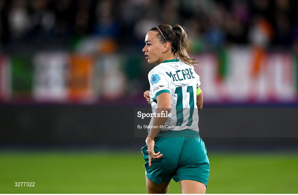 28 October 2025; Katie McCabe of Republic of Ireland during the UEFA Women's Nations League A/B promotion/relegation play-off second leg match between Belgium and Republic of Ireland at The King Power At Den Dreef Stadium in Leuven, Belgium. Photo by Stephen McCarthy/Sportsfile