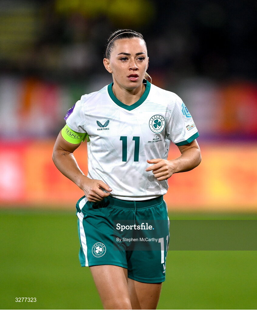28 October 2025; Katie McCabe of Republic of Ireland during the UEFA Women's Nations League A/B promotion/relegation play-off second leg match between Belgium and Republic of Ireland at The King Power At Den Dreef Stadium in Leuven, Belgium. Photo by Stephen McCarthy/Sportsfile