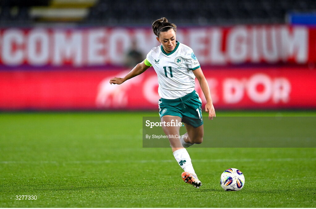 28 October 2025; Katie McCabe of Republic of Ireland during the UEFA Women's Nations League A/B promotion/relegation play-off second leg match between Belgium and Republic of Ireland at The King Power At Den Dreef Stadium in Leuven, Belgium. Photo by Stephen McCarthy/Sportsfile