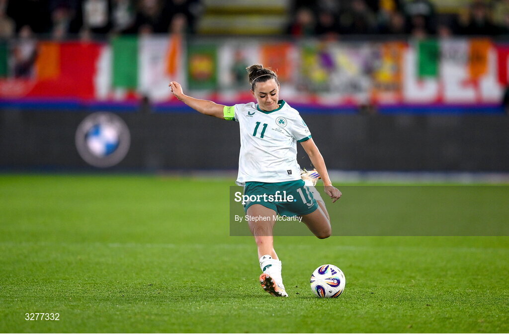 28 October 2025; Katie McCabe of Republic of Ireland during the UEFA Women's Nations League A/B promotion/relegation play-off second leg match between Belgium and Republic of Ireland at The King Power At Den Dreef Stadium in Leuven, Belgium. Photo by Stephen McCarthy/Sportsfile