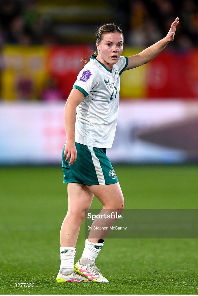 28 October 2025; Emily Murphy of Republic of Ireland during the UEFA Women's Nations League A/B promotion/relegation play-off second leg match between Belgium and Republic of Ireland at The King Power At Den Dreef Stadium in Leuven, Belgium. Photo by Stephen McCarthy/Sportsfile