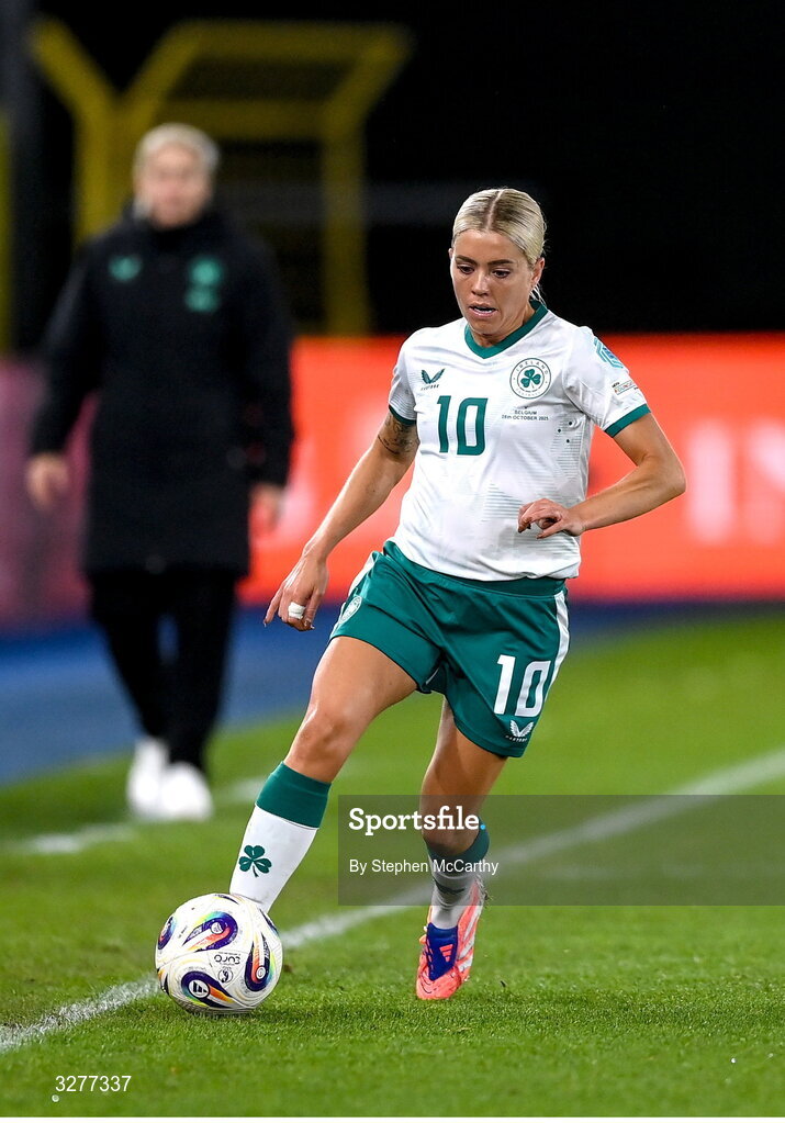 28 October 2025; Denise O’Sullivan of Republic of Ireland during the UEFA Women's Nations League A/B promotion/relegation play-off second leg match between Belgium and Republic of Ireland at The King Power At Den Dreef Stadium in Leuven, Belgium. Photo by Stephen McCarthy/Sportsfile