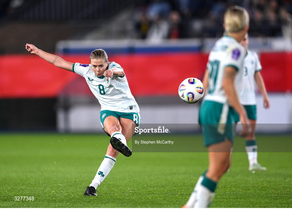 28 October 2025; Ruesha Littlejohn of Republic of Ireland during the UEFA Women's Nations League A/B promotion/relegation play-off second leg match between Belgium and Republic of Ireland at The King Power At Den Dreef Stadium in Leuven, Belgium. Photo by Stephen McCarthy/Sportsfile