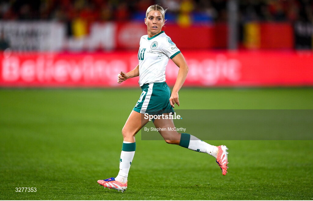 28 October 2025; Denise O’Sullivan of Republic of Ireland during the UEFA Women's Nations League A/B promotion/relegation play-off second leg match between Belgium and Republic of Ireland at The King Power At Den Dreef Stadium in Leuven, Belgium. Photo by Stephen McCarthy/Sportsfile