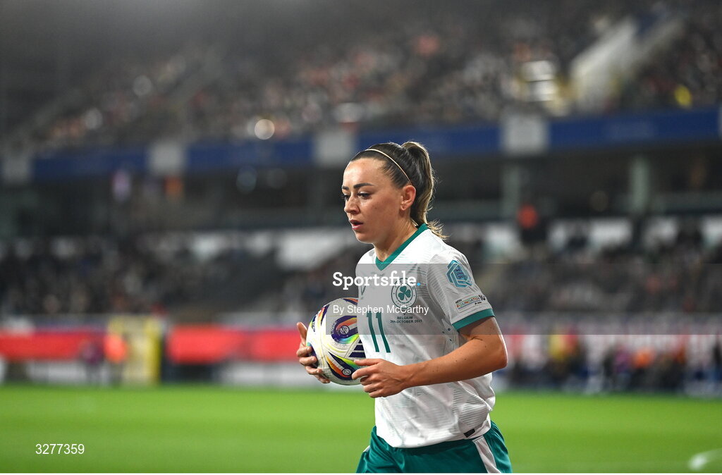 28 October 2025; Katie McCabe of Republic of Ireland during the UEFA Women's Nations League A/B promotion/relegation play-off second leg match between Belgium and Republic of Ireland at The King Power At Den Dreef Stadium in Leuven, Belgium. Photo by Stephen McCarthy/Sportsfile