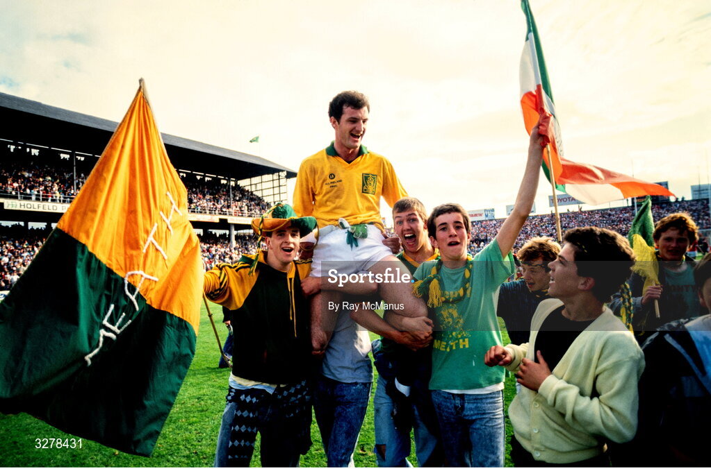 20 September 1987; Meath goalkeeper Mickey McQuillan celebrates with fans after the All-Ireland Senior Football Championship Final match between Meath and Cork at Croke Park in Dublin. Photo by Ray McManus/Sportsfile