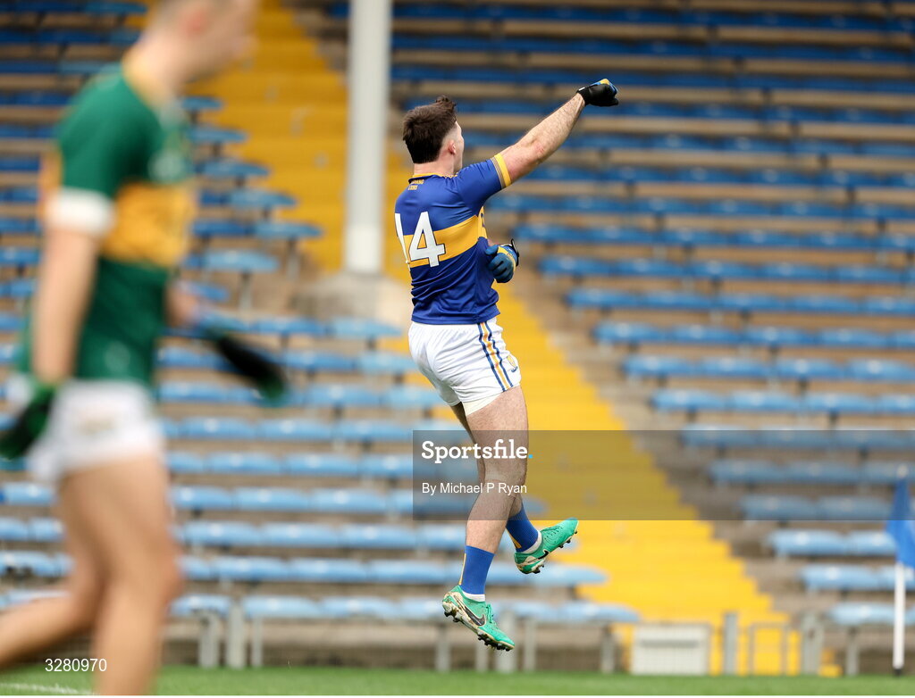 8 November 2025; Jamie Roche of Kilsheelan-Kilcash celebrates after scoring his side's first goal during the Tipperary County Senior Club Football Championship final match between Clonmel Commercials and Kilsheelan-Kilcash at FBD Semple Stadium in Thurles, Tipperary. Photo by Michael P Ryan/Sportsfile