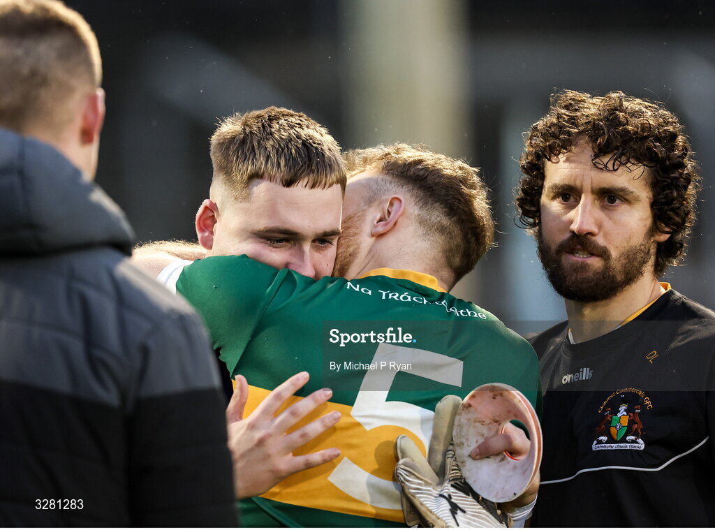 8 November 2025; Clonmel Commercials goalkeeper Shane Ryan with teammates after the Tipperary County Senior Club Football Championship final match between Clonmel Commercials and Kilsheelan-Kilcash at FBD Semple Stadium in Thurles, Tipperary. Photo by Michael P Ryan/Sportsfile
