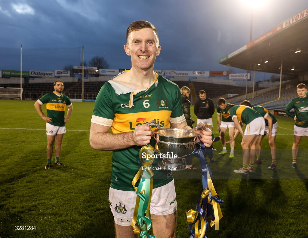 8 November 2025; Clonmel Commercials captain Séamus Kennedy celebrate with the O'Dwyer cup after the Tipperary County Senior Club Football Championship final match between Clonmel Commercials and Kilsheelan-Kilcash at FBD Semple Stadium in Thurles, Tipperary. Photo by Michael P Ryan/Sportsfile