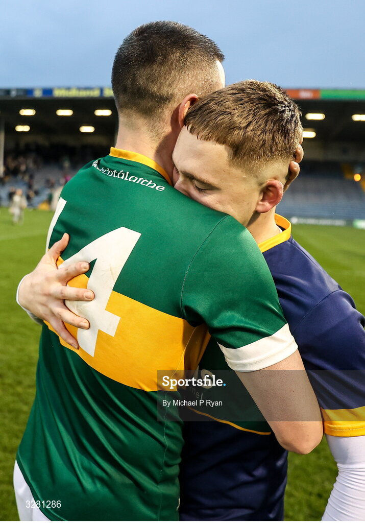 8 November 2025; Clonmel Commercials goalkeeper Shane Ryan with teammate Michael Quinlivan after the Tipperary County Senior Club Football Championship final match between Clonmel Commercials and Kilsheelan-Kilcash at FBD Semple Stadium in Thurles, Tipperary. Photo by Michael P Ryan/Sportsfile