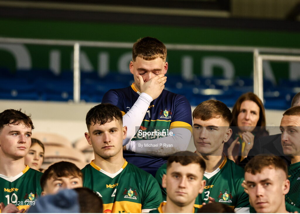 8 November 2025; Shane Ryan of Clonmel Commercials reacts during Clonmel Commercials captain Séamus Kennedy speech after the Tipperary County Senior Club Football Championship final match between Clonmel Commercials and Kilsheelan-Kilcash at FBD Semple Stadium in Thurles, Tipperary. Photo by Michael P Ryan/Sportsfile