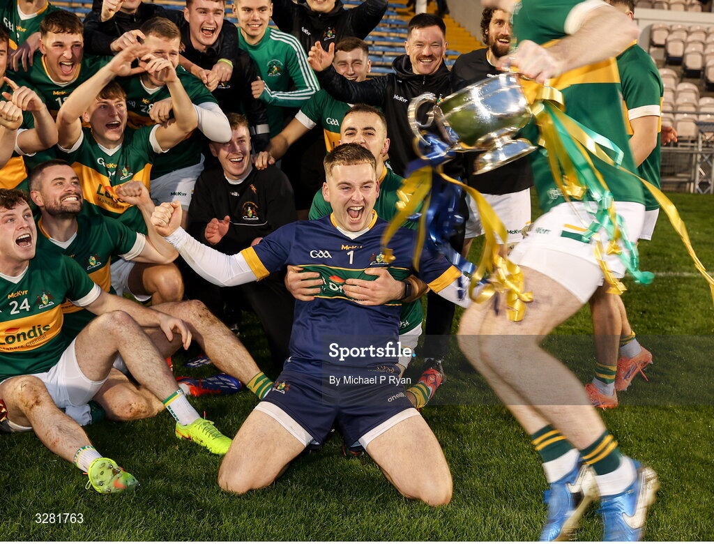 8 November 2025; Clonmel Commercials goalkeeper Shane Ryan celebrates with teammates after the Tipperary County Senior Club Football Championship final match between Clonmel Commercials and Kilsheelan-Kilcash at FBD Semple Stadium in Thurles, Tipperary. Photo by Michael P Ryan/Sportsfile