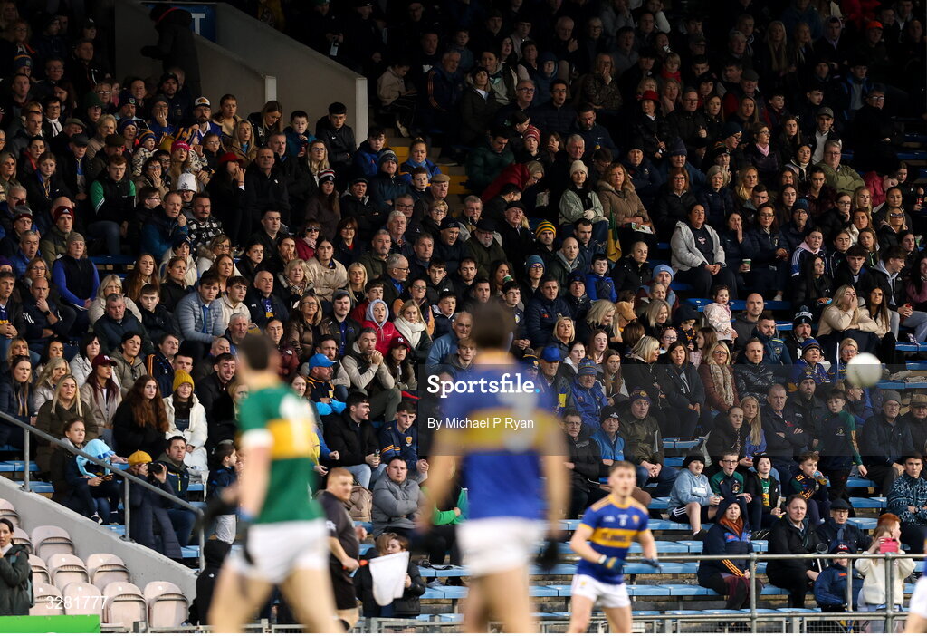 8 November 2025; Supporters watch on during the Tipperary County Senior Club Football Championship final match between Clonmel Commercials and Kilsheelan-Kilcash at FBD Semple Stadium in Thurles, Tipperary. Photo by Michael P Ryan/Sportsfile