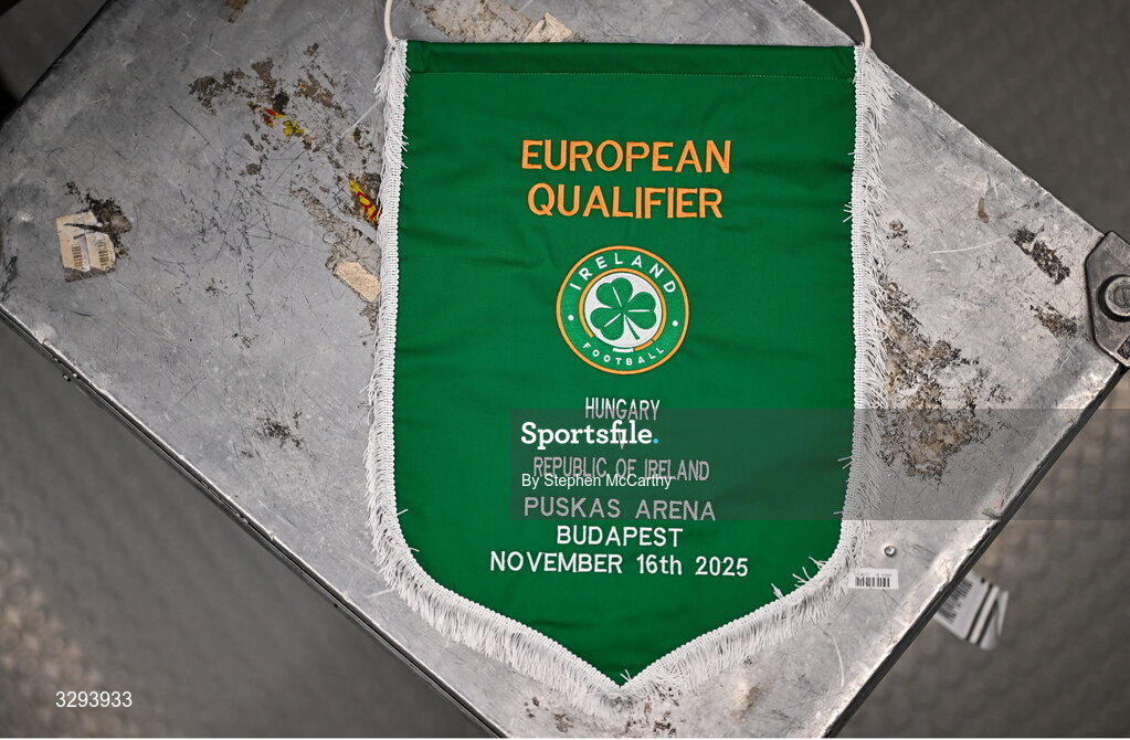 16 November 2025; A general view of the match pennant before the FIFA World Cup 2026 Group F Qualifier match between Hungary and Republic of Ireland at Puskás Aréna in Budapest, Hungary. Photo by Stephen McCarthy/Sportsfile