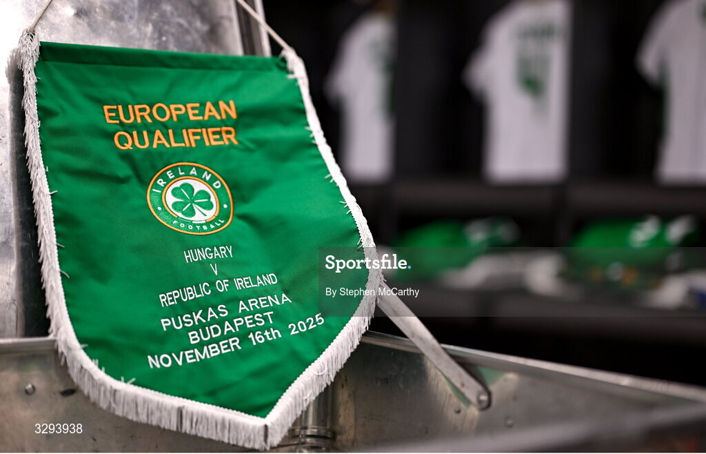 16 November 2025; A general view of the match pennant before the FIFA World Cup 2026 Group F Qualifier match between Hungary and Republic of Ireland at Puskás Aréna in Budapest, Hungary. Photo by Stephen McCarthy/Sportsfile