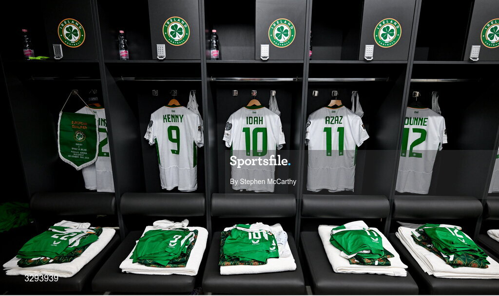 16 November 2025; A general view of the Republic of Ireland dressing room before the FIFA World Cup 2026 Group F Qualifier match between Hungary and Republic of Ireland at Puskás Aréna in Budapest, Hungary. Photo by Stephen McCarthy/Sportsfile