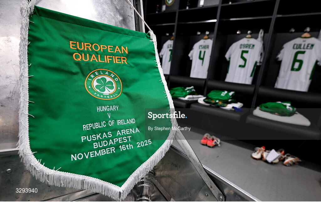 16 November 2025; A general view of the match pennant before the FIFA World Cup 2026 Group F Qualifier match between Hungary and Republic of Ireland at Puskás Aréna in Budapest, Hungary. Photo by Stephen McCarthy/Sportsfile