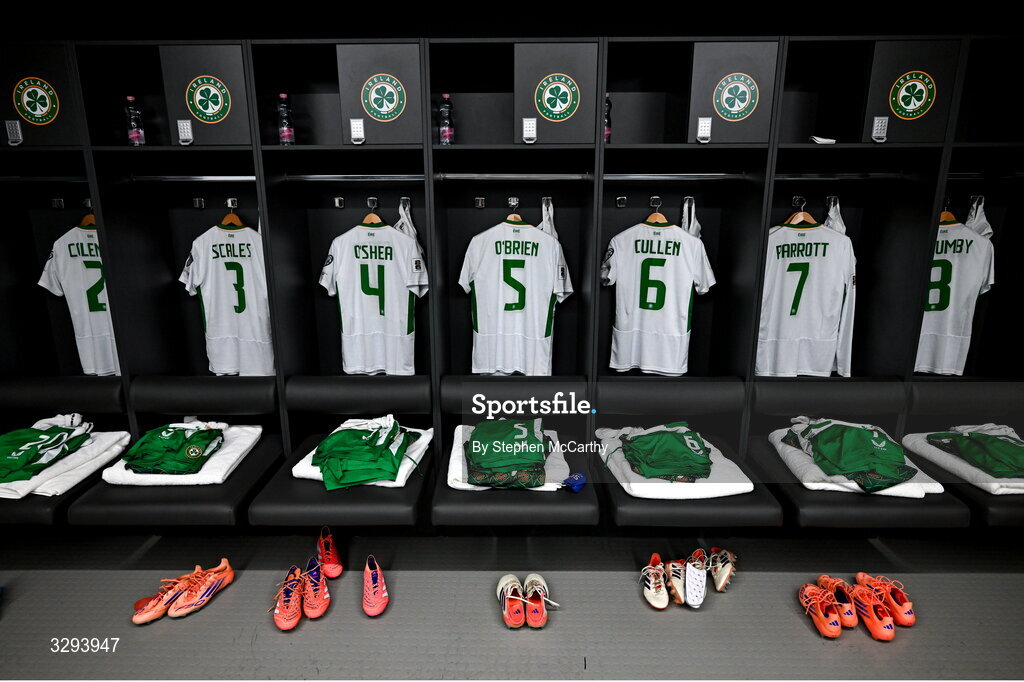 16 November 2025; A general view of the Republic of Ireland dressing room before the FIFA World Cup 2026 Group F Qualifier match between Hungary and Republic of Ireland at Puskás Aréna in Budapest, Hungary. Photo by Stephen McCarthy/Sportsfile