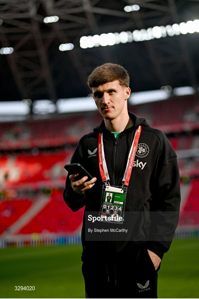 16 November 2025; Johnny Kenny of Republic of Ireland before the FIFA World Cup 2026 Group F Qualifier match between Hungary and Republic of Ireland at Puskás Aréna in Budapest, Hungary. Photo by Stephen McCarthy/Sportsfile