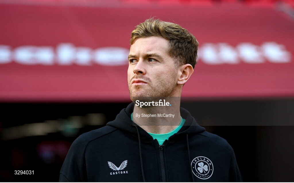 16 November 2025; Nathan Collins of Republic of Ireland before the FIFA World Cup 2026 Group F Qualifier match between Hungary and Republic of Ireland at Puskás Aréna in Budapest, Hungary. Photo by Stephen McCarthy/Sportsfile