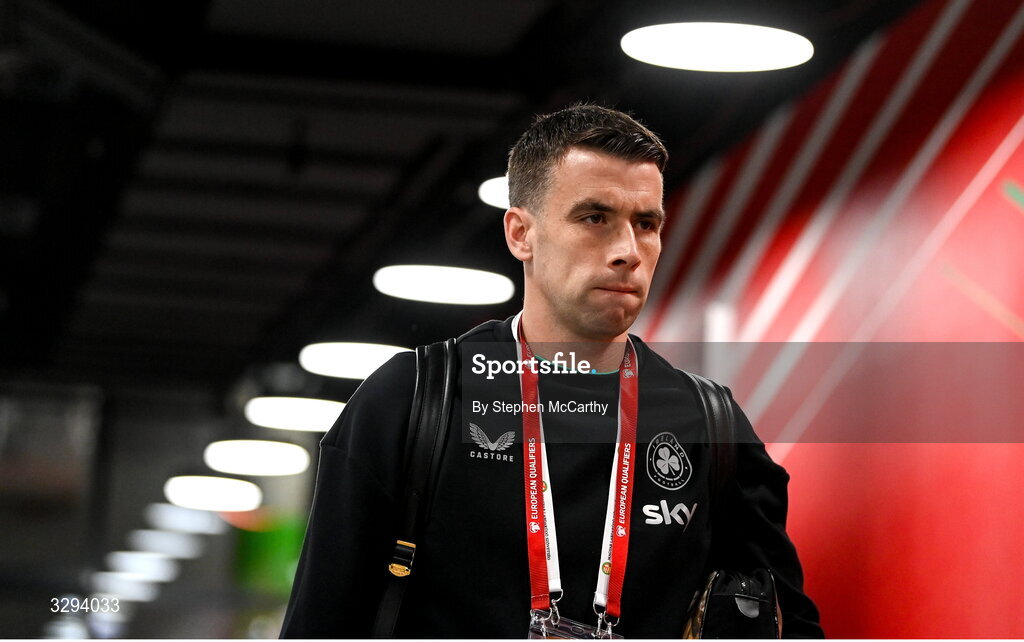 16 November 2025; Seamus Coleman of Republic of Ireland before the FIFA World Cup 2026 Group F Qualifier match between Hungary and Republic of Ireland at Puskás Aréna in Budapest, Hungary. Photo by Stephen McCarthy/Sportsfile