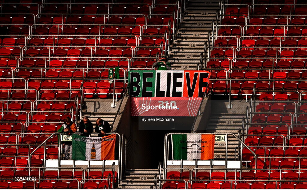 16 November 2025; A general view of the away section before the FIFA World Cup 2026 Group F Qualifier match between Hungary and Republic of Ireland at Puskás Aréna in Budapest, Hungary. Photo by Ben McShane/Sportsfile
