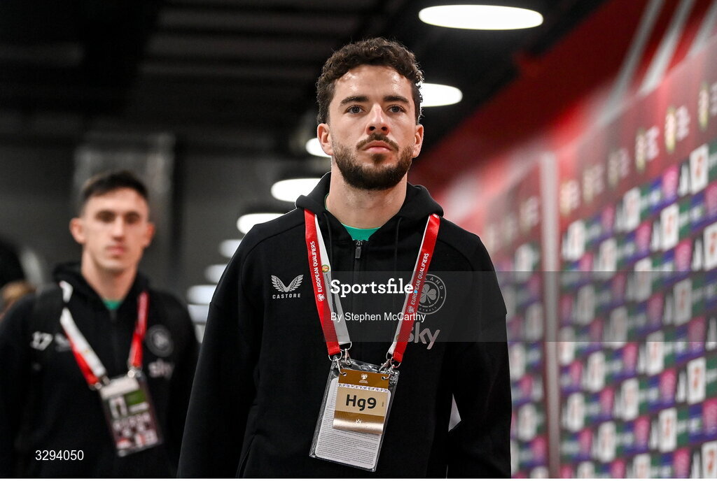 16 November 2025; Mikey Johnston of Republic of Ireland before the FIFA World Cup 2026 Group F Qualifier match between Hungary and Republic of Ireland at Puskás Aréna in Budapest, Hungary. Photo by Stephen McCarthy/Sportsfile