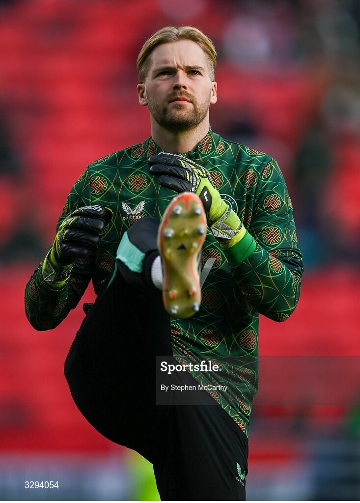 16 November 2025; Republic of Ireland goalkeeper Caoimhin Kelleher before the FIFA World Cup 2026 Group F Qualifier match between Hungary and Republic of Ireland at Puskás Aréna in Budapest, Hungary. Photo by Stephen McCarthy/Sportsfile