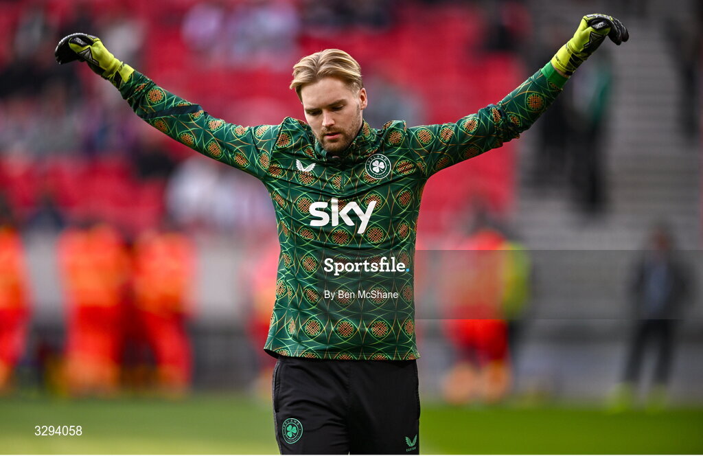 16 November 2025; Republic of Ireland goalkeeper Caoimhin Kelleher before the FIFA World Cup 2026 Group F Qualifier match between Hungary and Republic of Ireland at Puskás Aréna in Budapest, Hungary. Photo by Ben McShane/Sportsfile