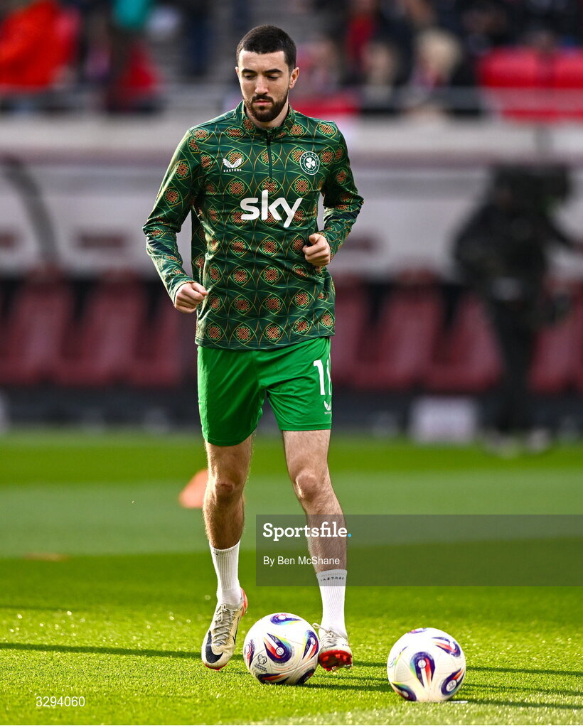 16 November 2025; Finn Azaz of Republic of Ireland before the FIFA World Cup 2026 Group F Qualifier match between Hungary and Republic of Ireland at Puskás Aréna in Budapest, Hungary. Photo by Ben McShane/Sportsfile