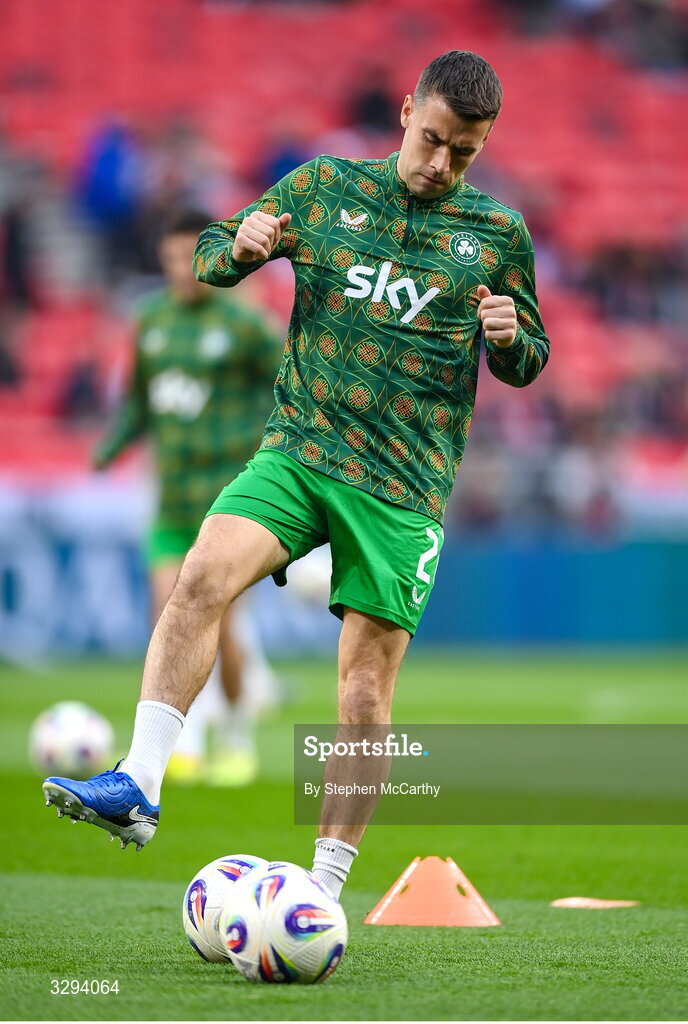 16 November 2025; Seamus Coleman of Republic of Ireland before the FIFA World Cup 2026 Group F Qualifier match between Hungary and Republic of Ireland at Puskás Aréna in Budapest, Hungary. Photo by Stephen McCarthy/Sportsfile