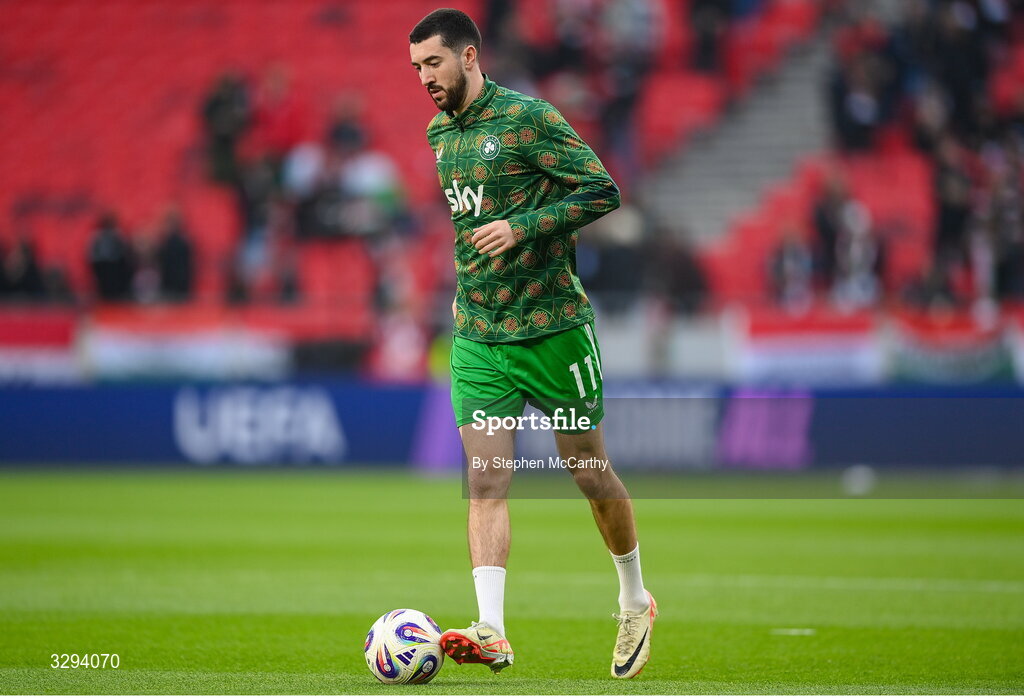 16 November 2025; Finn Azaz of Republic of Ireland before the FIFA World Cup 2026 Group F Qualifier match between Hungary and Republic of Ireland at Puskás Aréna in Budapest, Hungary. Photo by Stephen McCarthy/Sportsfile