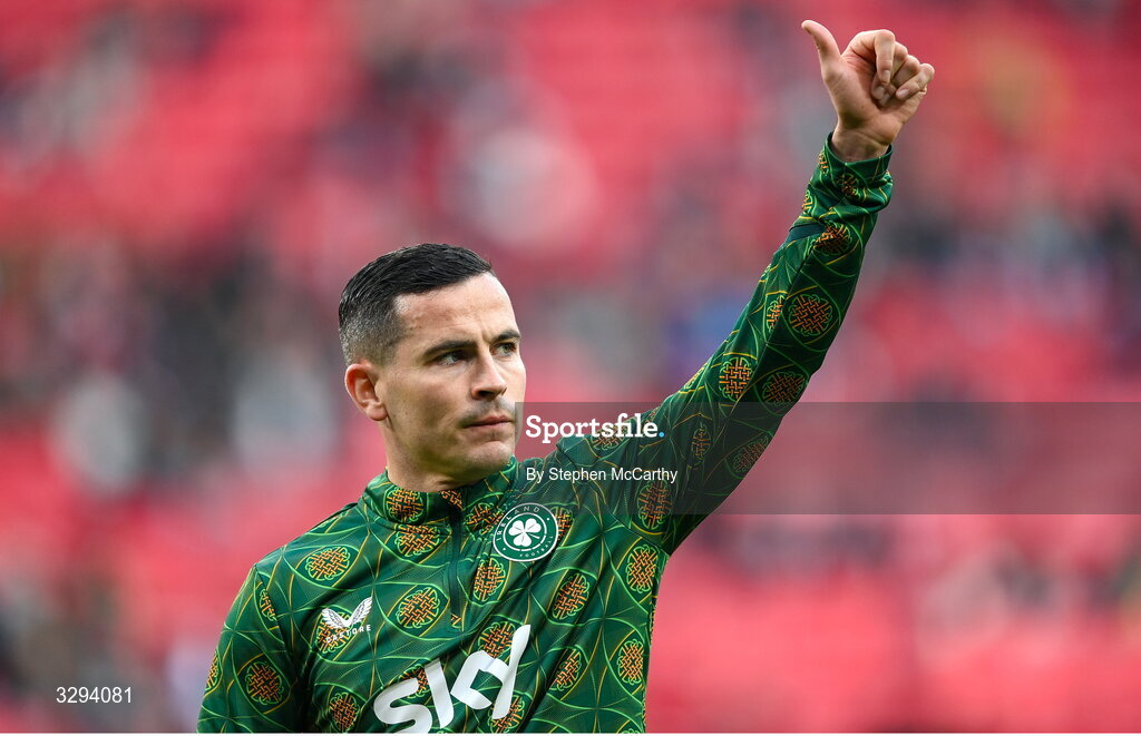 16 November 2025; Josh Cullen of Republic of Ireland before the FIFA World Cup 2026 Group F Qualifier match between Hungary and Republic of Ireland at Puskás Aréna in Budapest, Hungary. Photo by Stephen McCarthy/Sportsfile