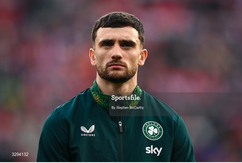 16 November 2025; Troy Parrott of Republic of Ireland before the FIFA World Cup 2026 Group F Qualifier match between Hungary and Republic of Ireland at Puskás Aréna in Budapest, Hungary. Photo by Stephen McCarthy/Sportsfile