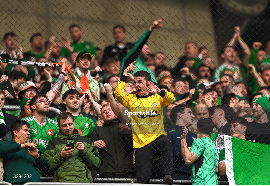 16 November 2025; Republic of Ireland supporters during the FIFA World Cup 2026 Group F Qualifier match between Hungary and Republic of Ireland at Puskás Aréna in Budapest, Hungary. Photo by Stephen McCarthy/Sportsfile