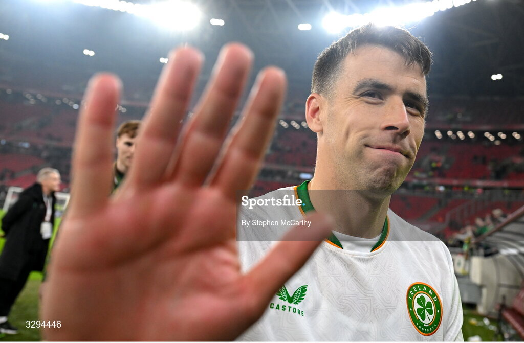 16 November 2025; Seamus Coleman of Republic of Ireland after the FIFA World Cup 2026 Group F Qualifier match between Hungary and Republic of Ireland at Puskás Aréna in Budapest, Hungary. Photo by Stephen McCarthy/Sportsfile
