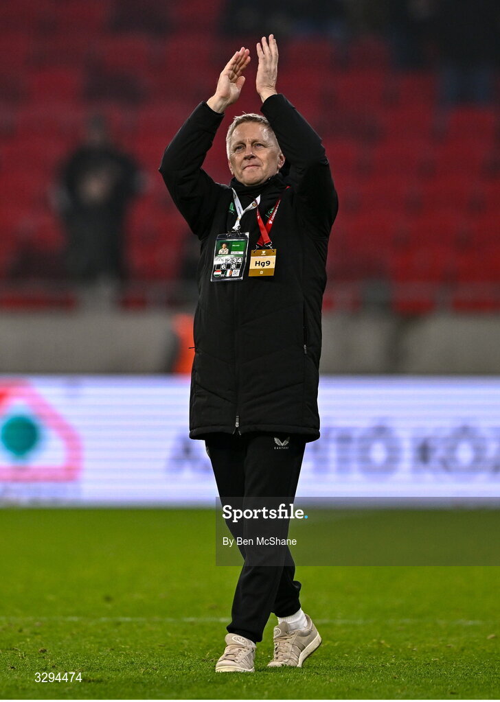 16 November 2025; Republic of Ireland head coach Heimir Hallgrimsson after his side's victory in the FIFA World Cup 2026 Group F Qualifier match between Hungary and Republic of Ireland at Puskás Aréna in Budapest, Hungary. Photo by Ben McShane/Sportsfile