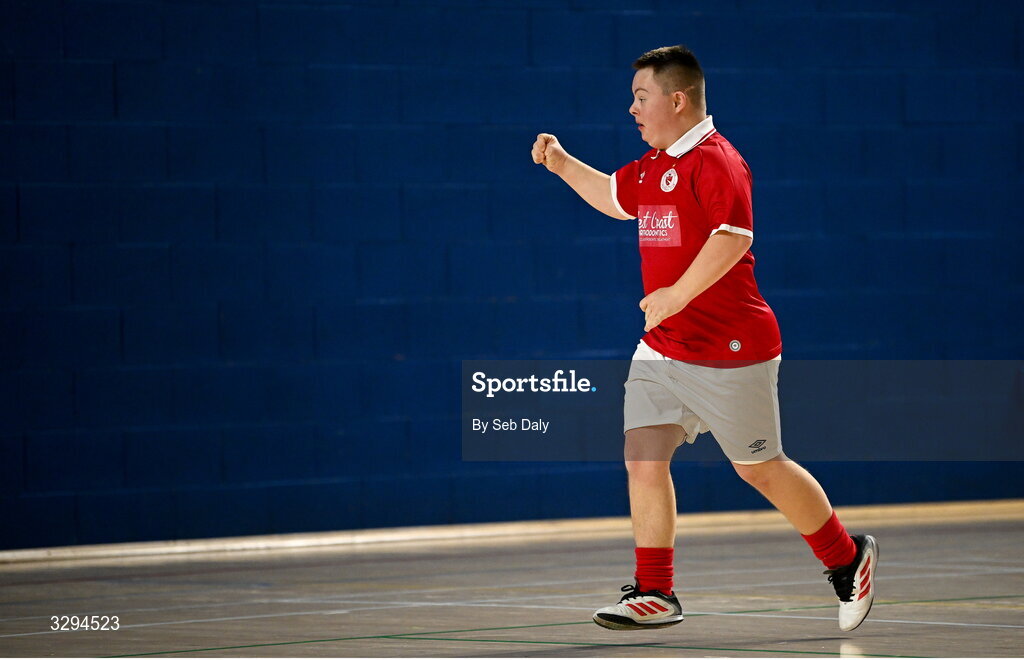 16 November 2025; Ruaidhri McKeon of Sligo Rovers celebrates during the LOI Cairdeas Cup Festival match between St Patrick's Athletic and Sligo Rovers at the National Indoor Arena on the Sport Ireland Campus in Dublin. Photo by Seb Daly/Sportsfile