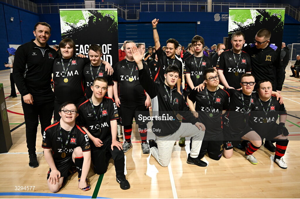 16 November 2025; Dundalk players and coaches after the LOI Cairdeas Cup Festival at the National Indoor Arena on the Sport Ireland Campus in Dublin. Photo by Seb Daly/Sportsfile