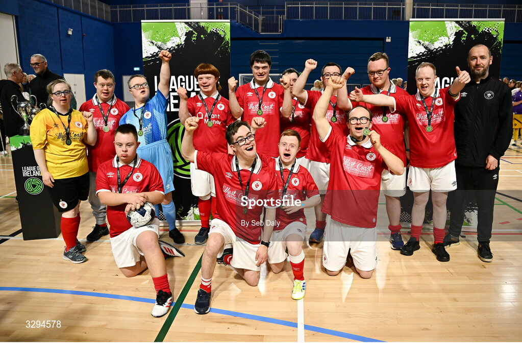 16 November 2025; Sligo Rovers players and coaches after the LOI Cairdeas Cup Festival at the National Indoor Arena on the Sport Ireland Campus in Dublin. Photo by Seb Daly/Sportsfile