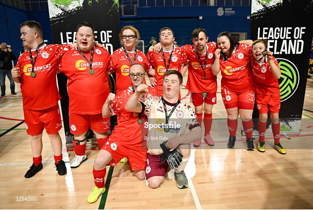 16 November 2025; Shelbourne players after the LOI Cairdeas Cup Festival at the National Indoor Arena on the Sport Ireland Campus in Dublin. Photo by Seb Daly/Sportsfile