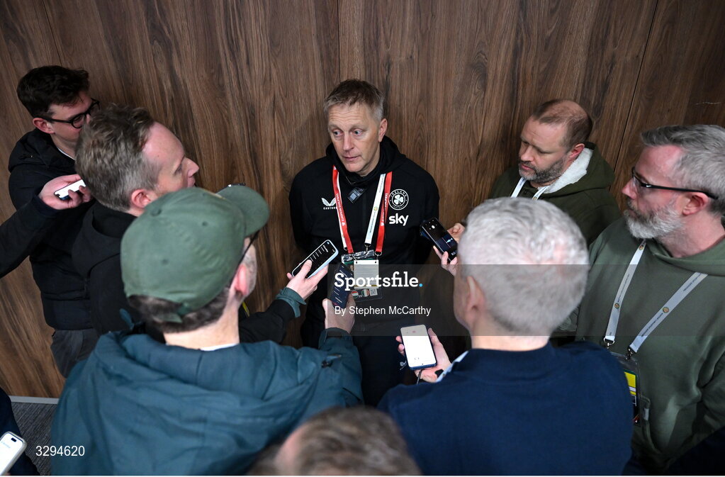 16 November 2025; Republic of Ireland head coach Heimir Hallgrimsson speaks to media after the FIFA World Cup 2026 Group F Qualifier match between Hungary and Republic of Ireland at Puskás Aréna in Budapest, Hungary. Photo by Stephen McCarthy/Sportsfile