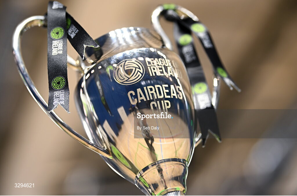 16 November 2025; The Cairdeas Cups before the LOI Cairdeas Cup Festival at the National Indoor Arena on the Sport Ireland Campus in Dublin. Photo by Seb Daly/Sportsfile