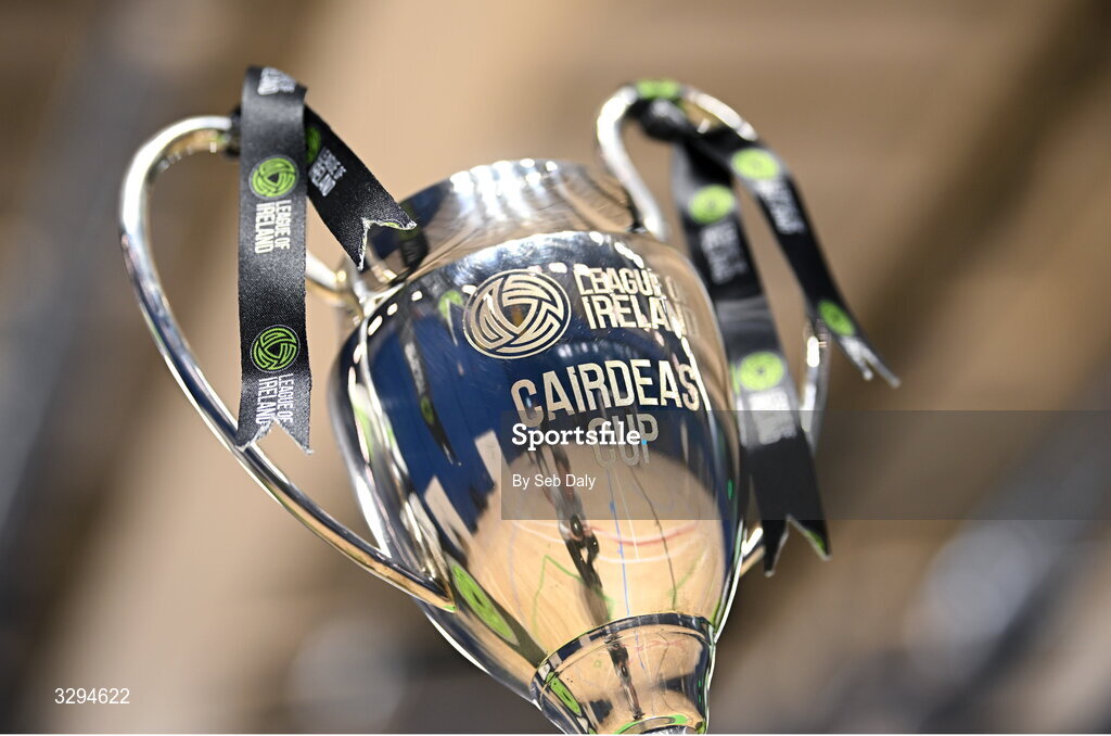 16 November 2025; The Cairdeas Cups before the LOI Cairdeas Cup Festival at the National Indoor Arena on the Sport Ireland Campus in Dublin. Photo by Seb Daly/Sportsfile