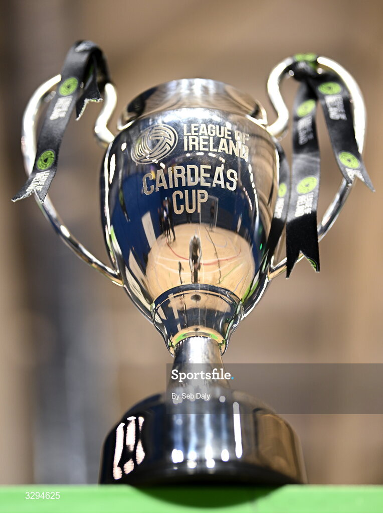 16 November 2025; The Cairdeas Cups before the LOI Cairdeas Cup Festival at the National Indoor Arena on the Sport Ireland Campus in Dublin. Photo by Seb Daly/Sportsfile