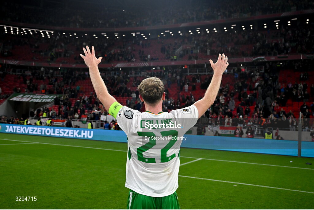 16 November 2025; Nathan Collins of Republic of Ireland after the FIFA World Cup 2026 Group F Qualifier match between Hungary and Republic of Ireland at Puskás Aréna in Budapest, Hungary. Photo by Stephen McCarthy/Sportsfile