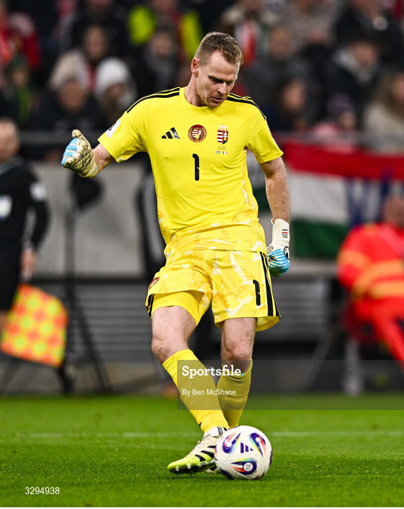16 November 2025; Hungary goalkeeper Dénes Dibusz during the FIFA World Cup 2026 Group F Qualifier match between Hungary and Republic of Ireland at Puskás Aréna in Budapest, Hungary. Photo by Ben McShane/Sportsfile